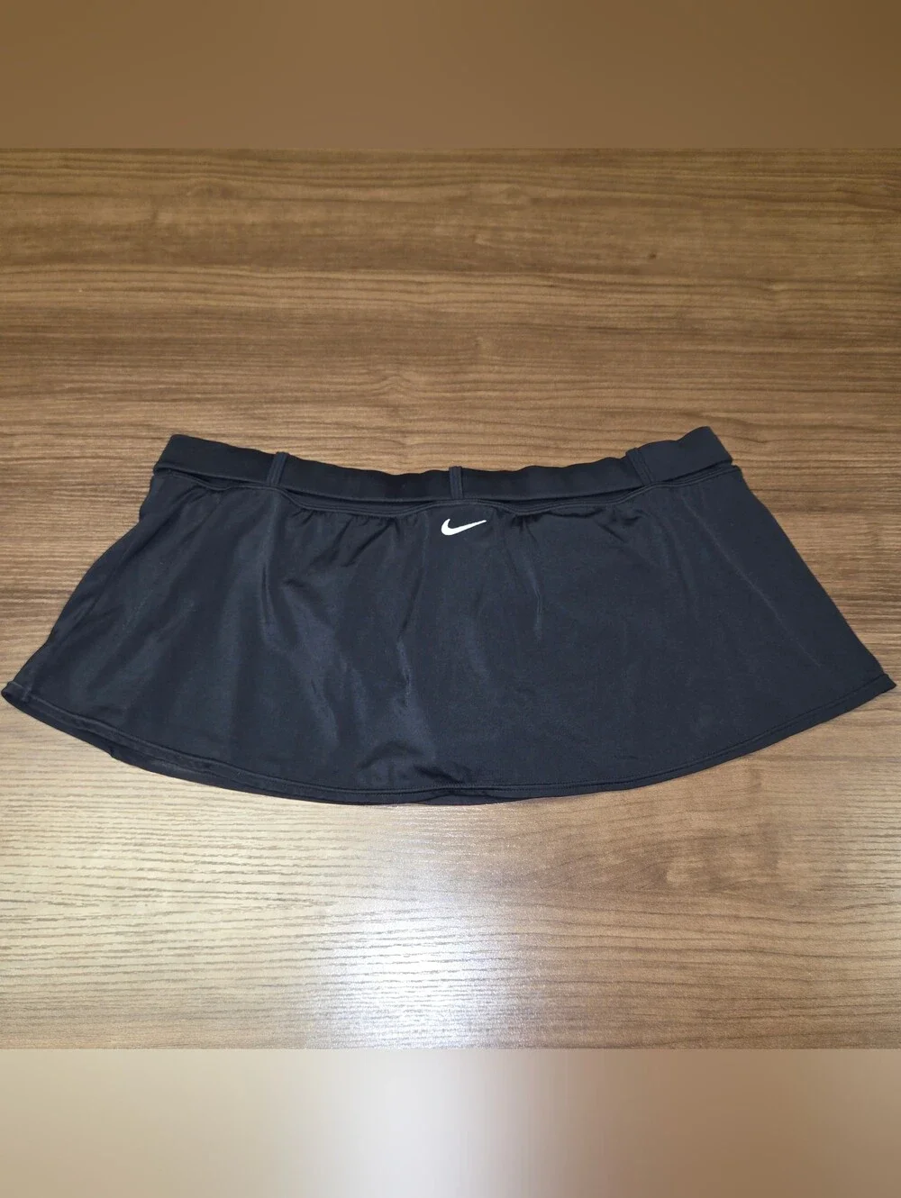 VTG Nike Swim Womens 16 Micro Mini Skirt Belt Center Swoosh Black Low Rise Y2K